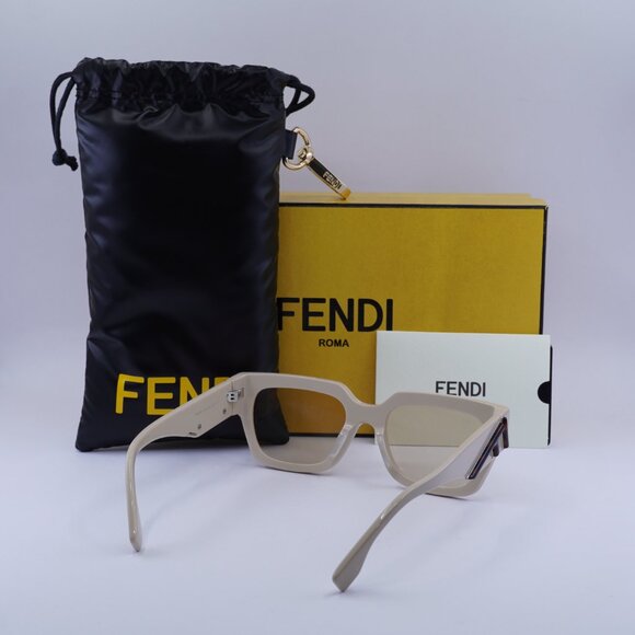 Fendi FE40099I 57E Sunglasses Beige Square Frame, Brown Lenses